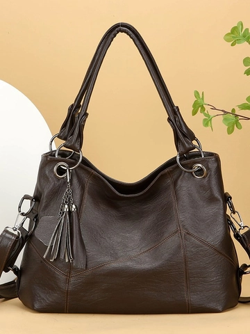 Bolso Tote de Mujer Gran Capacidad Cuero Sintético Borla Bolso de Hombro Vintage Bandolera Casual Moda Bolso de Mano Diario Mujer