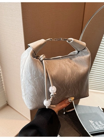 Bolso Dumpling Plisado de PU de Moda para Mujer Bolso Bandolera Color Sólido Con Decoración de Cuentas Bolso Diario Casual