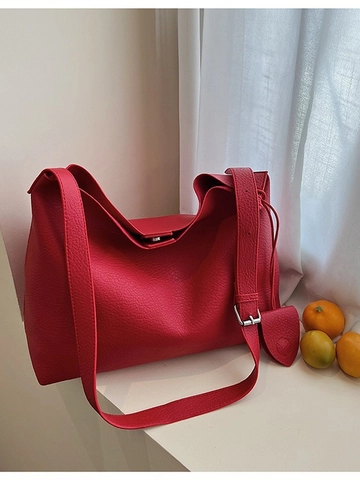 Große Kapazität PU Leder Umhängetasche Für Damen Retro Litschitextur Hobotasche Pendler Tragetasche Mit Anhänger Handtasche
