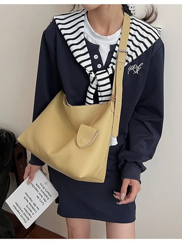 Große Kapazität PU Leder Umhängetasche Für Damen Retro Litschitextur Hobotasche Pendler Tragetasche Mit Anhänger Handtasche
