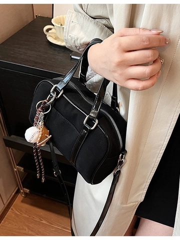 Women Suede Boston Bag Vintage Frosted Leather Shoulder Bag Solid Color Crossbody Handbag Preppy School Commute Bag