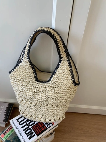Bolso Tote de Paja Tejido a Mano Gran Capacidad Bolso de Hombro Casual Verano Playa Vacaciones Bolso para Mujer Viaje