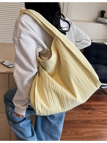 Grote Capaciteit Canvas Schoudertas Voor Vrouwen Geplooide Textuur Pendel Tote Tas Mode Veelzijdige Hobo Tas Student Schooltas