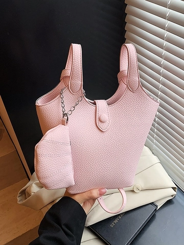 Sac Seau en Cuir PU à Motif Litchi à la Mode pour Femmes Sac Bandoulière Tendance Avec Pendentif Porte-monnaie Amovible