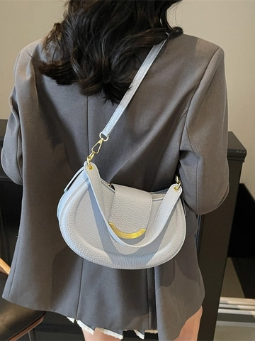 Minimalist PU Leather Saddle Bag For Women Vintage Lychee Grain Crossbody Bag Crescent Shoulder Bag With Golden Buckle