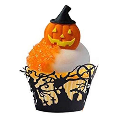 Halloween Laser Cut Cupcake Wrappers Hollow Out Witch Castle Design Paper Cake Border For Party Dessert Table Decoration