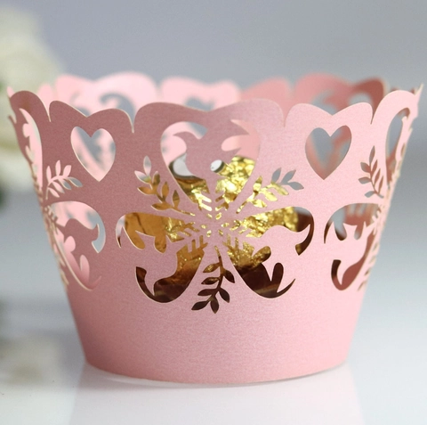 Involucro per Cupcake in Carta Perlata Taglio Laser Cuore Uccello Foglia Intaglio Decorazione Torta per Matrimonio Compleanno Festa Accessori Pasticceria