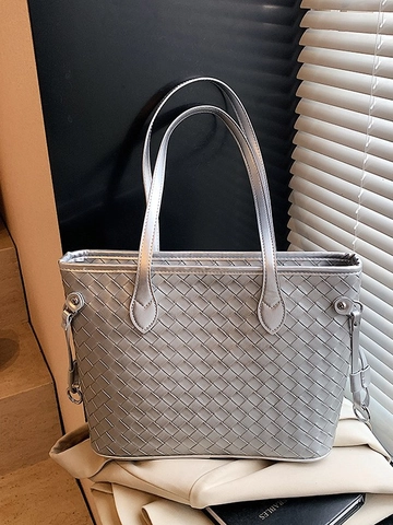 Damen Große Kapazität Gewebte Tragetasche Mode PU Leder Umhängetasche Stilvolle Pendler Handtasche Für Tägliches Einkaufen