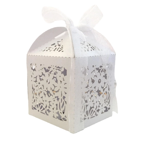 Caja de Caramelos para Boda de Corte Láser Con Lazo de Cinta Papel Perla Caja de Regalo para Fiesta Chocolate
