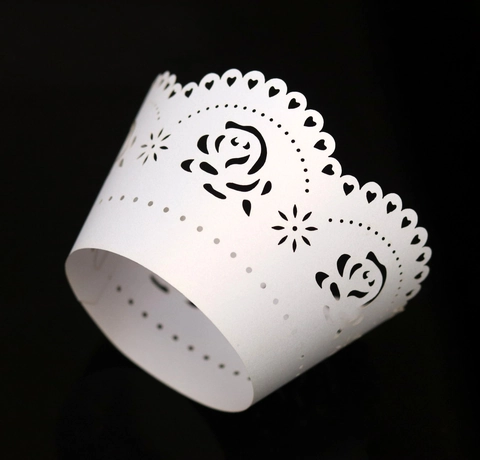 Pirottino per Cupcake Traforato a Forma di Rosa Taglio Laser Romantica Carta Perlata per Decorazione Torta Matrimonio San Valentino