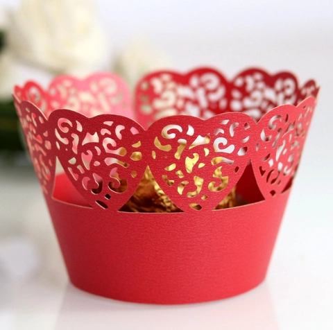 Romantic Laser Cut Cardboard Cupcake Wrappers Heart Hollow Out Cake Decoration For Wedding Valentine Day Birthday Party