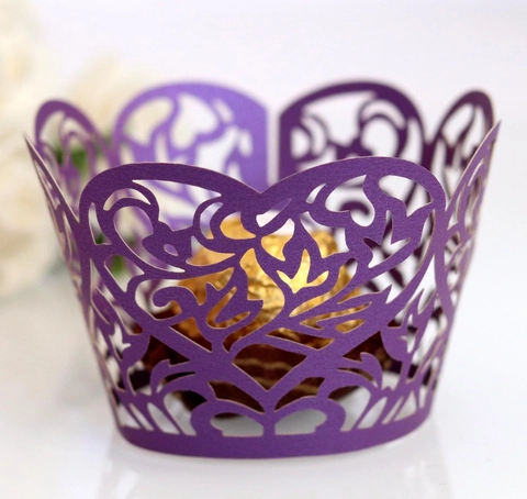 Laser Cut Heart Floral Cupcake Wrappers Paper Lace Hollow Cake Borders For Wedding Valentine's Day Birthday Party Decoration