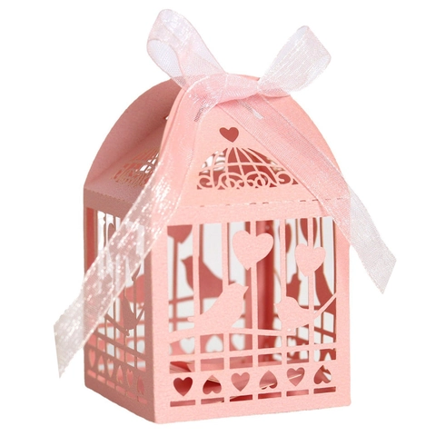 Laser Geschnitten Vogelkäfig Süßigkeitenbox Mit Schleife Hohl Vogel Herz Papier Geschenkbox Für Hochzeit Party Gastgeschenk