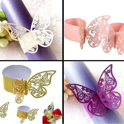 3D Butterfly Laser Cut Hollow Paper Napkin Rings For Wedding Banquet Party Table Decoration Elegant Paper Napkin Holder
