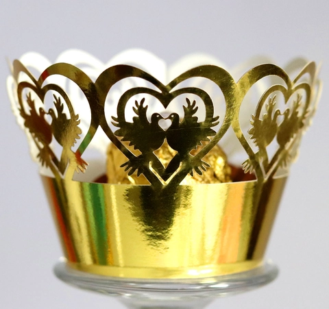 Laser Cut Bird Heart Pearlescent Paper Cupcake Wrappers Hollow Out Cake Decor For Wedding Party Romantic Cake Decorations