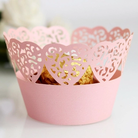 Romantic Laser Cut Cardboard Cupcake Wrappers Heart Hollow Out Cake Decoration For Wedding Valentine Day Birthday Party
