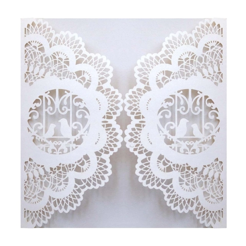 Faire-part de Mariage Élégants Découpés au Laser Style Européen Dentelle Creuse Double Oiseaux Papier Perlé Couverture de Carte d'Invitation