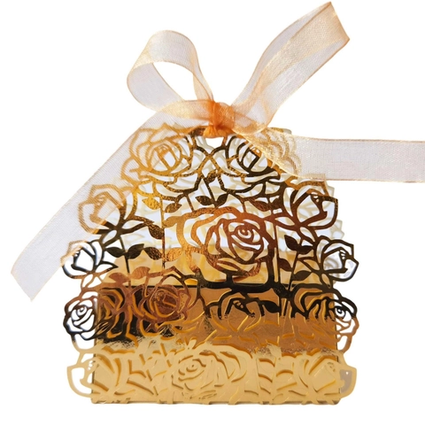Scatola per Bomboniere con Fiori di Rosa Svuotata Tagliata al Laser con Nastro Elegante Matrimonio Festa Cioccolato Confezione Regalo in Carta