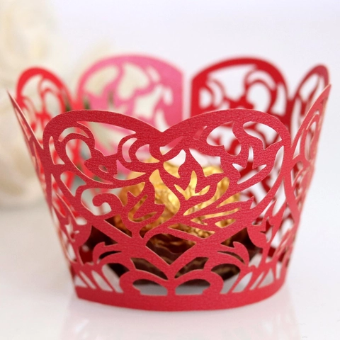 Laser Cut Heart Floral Cupcake Wrappers Paper Lace Hollow Cake Borders For Wedding Valentine's Day Birthday Party Decoration