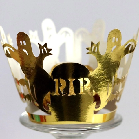 Involucri per Cupcake di Halloween Taglio Laser Fantasma Pipistrello Lapide RIP Design Decorazione per Torta per Feste