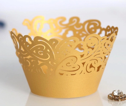 Laser Cut Hollow Heart Pattern Cupcake Wrappers Pearl Paper Cake Decorative Liners For Wedding Birthday Party Dessert Baking Supplies