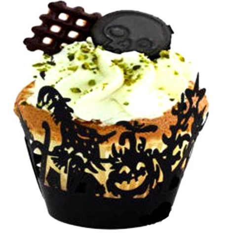 Halloween Cupcake Manschetten Lasergeschnitten Hexe Geist Kürbis Spinnennetz Silhouette Papier Spitze Dekorative Kuchen Manschetten Partybedarf
