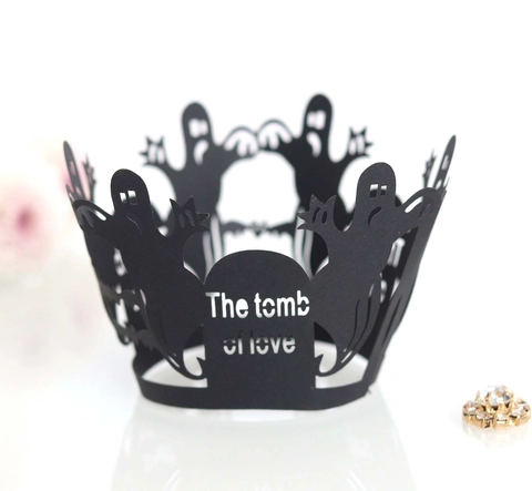 Halloween Ghost Bat Laser Cut Cupcake Wrappers Tomb Of Love Hollow Out Paper Cake Border Decoration Party Supplies