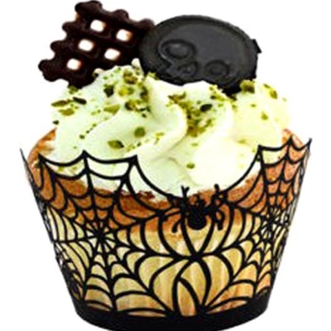 Involucri per Cupcake con Ragnatela di Halloween Taglio Laser Carta Perlata Decorazione Torta per Festa Gotica