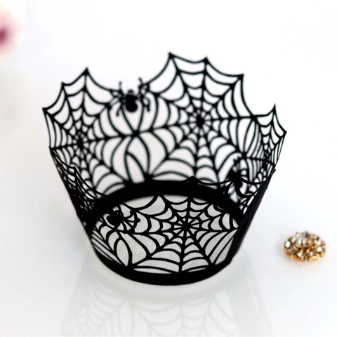 Involucri per Cupcake con Ragnatela di Halloween Taglio Laser Carta Perlata Decorazione Torta per Festa Gotica