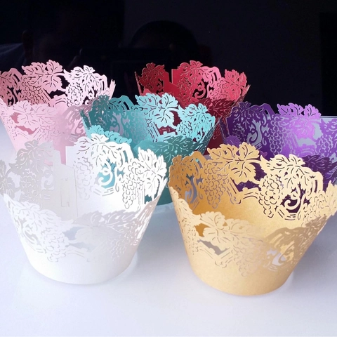 Envoltorios para Cupcakes Corte Láser Vid Papel Perlado Decoración Pastel para Boda Cumpleaños Fiesta Banquete Decorado Calado