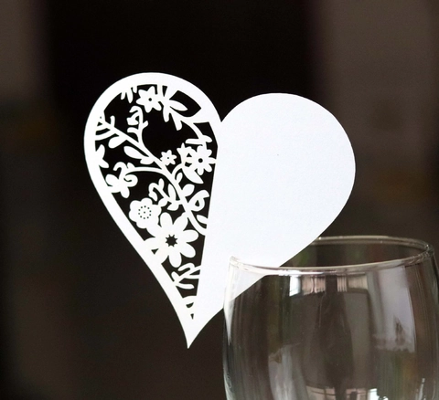 Herzform Laserschnitt Papier Glaskarten Hohlblumen Weinglas Dekorationen Für Hochzeit Party Bankett Tisch Dekoration