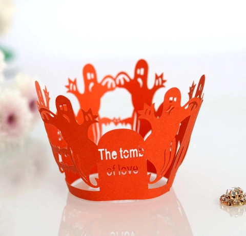 Halloween Ghost Bat Laser Cut Cupcake Wrappers Tomb Of Love Hollow Out Paper Cake Border Decoration Party Supplies