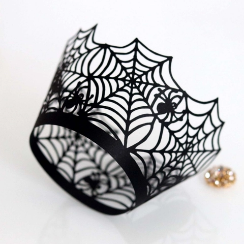 Halloween Spinnennetz Lasergeschnitten Cupcake-Manschetten Hohl Karton Kuchendekoration Für Halloween Themenparty Zubehör