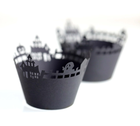 Halloween Castle Pumpkin Laser Cut Cupcake Wrappers Pearlescent Cardstock Cake Decorations For Party Event Holiday Decor