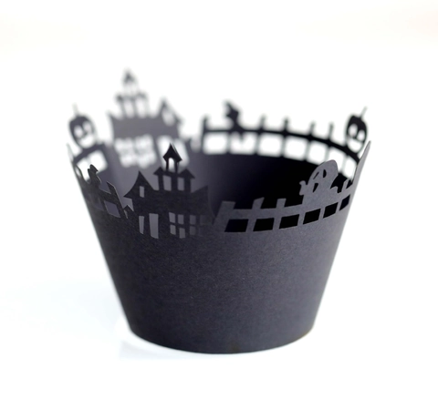 Halloween Castle Pumpkin Laser Cut Cupcake Wrappers Pearlescent Cardstock Cake Decorations For Party Event Holiday Decor