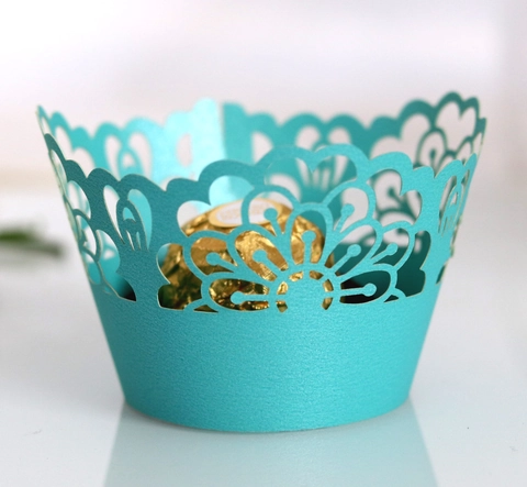 Involucri per Cupcake con Taglio Laser Pavone Carta Perlata Intagliata Decorazioni per Torte per Matrimonio Compleanno Festa