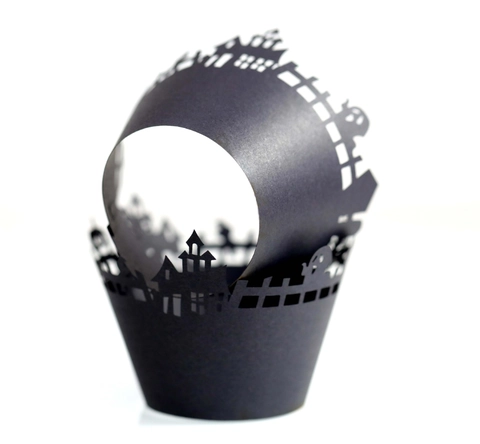 Bordi per Cupcake di Halloween con Intaglio al Laser Motivo Castello Fantasma Decorazioni in Carta per Feste