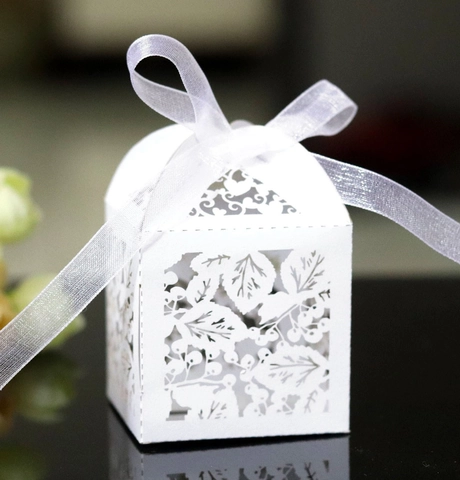 Scatola Regalo in Carta Perlata a Forma di Foglia Taglio Laser per Matrimonio Laurea Festa degli Insegnanti Con Nastro