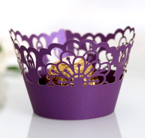 Involucri per Cupcake con Taglio Laser Pavone Carta Perlata Intagliata Decorazioni per Torte per Matrimonio Compleanno Festa