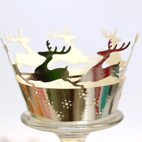 Reindeer Laser Cut Cupcake Wrappers Christmas Snowflake Hollow Out Paper Lace Muffin Decoration Xmas Party Wedding Favors