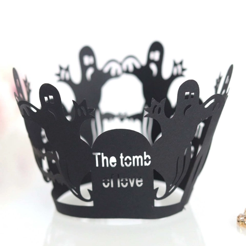 Halloween Laser Cut Cupcake Wrappers Ghost Bat Tombstone Pattern Hollow Out Paper Cake Decoration Holiday Party Supplies
