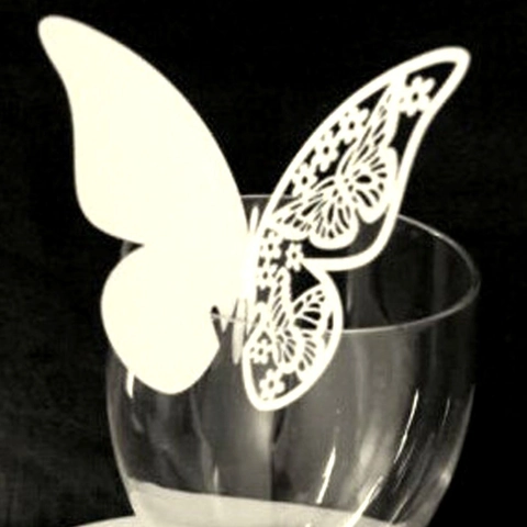 Elegant Laser Cut Butterfly Place Cards Hollow Wine Glass Cup Cards For Wedding Banquet Party Table Decoration Paper Card