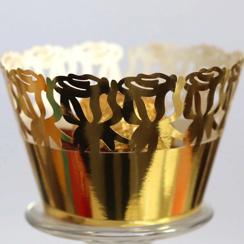 Involucri per Cupcake con Fiori di Rosa Tagliati al Laser Bordi in Carta Perlata Decorativi per Matrimoni e Feste di Compleanno
