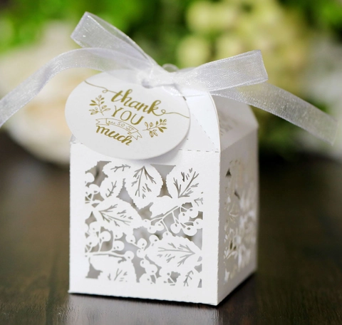 Scatola Regalo in Carta Perlata a Forma di Foglia Taglio Laser per Matrimonio Laurea Festa degli Insegnanti Con Nastro