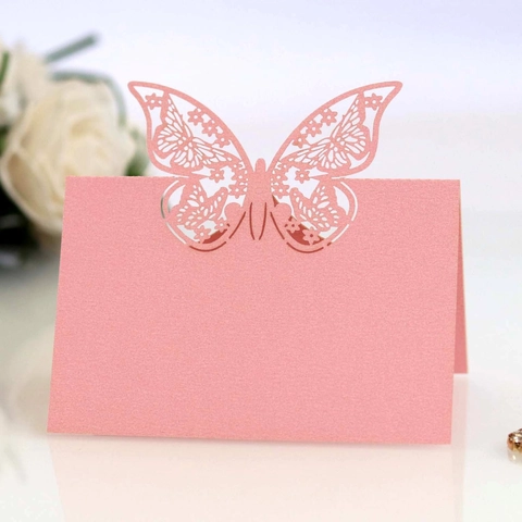3D Hollow Butterfly Place Cards Laser Cut Pearlescent Paper Seat Name Cards For Wedding Banquet Party Table Decoration