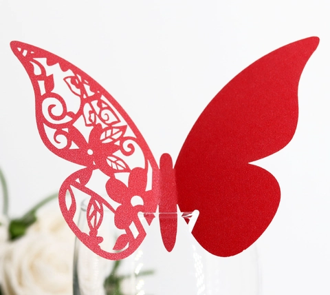 Laser Cut Butterfly Place Cards For Wedding Party Table Decoration Hollow Pearlescent Paper Wine Glass Card Event Decor