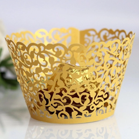 Laser Cut Vine Lace Cupcake Wrappers Pearlescent Paper Decorative Liners For Wedding Birthday Party Cake Decoration