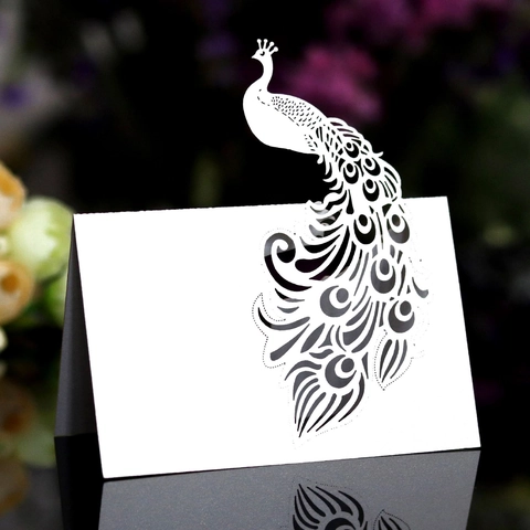 Eleganti Segnaposto a Forma di Pavone Intagliati al Laser in Carta Perlata per Matrimoni Banchetti Feste Decorazione Tavolo