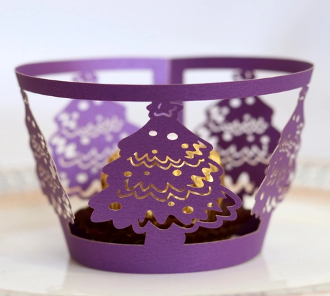 Laser Cut Christmas Tree Cupcake Wrapper Hollow Decorative Baking Paper Cup For Wedding Party Xmas Baking Decor