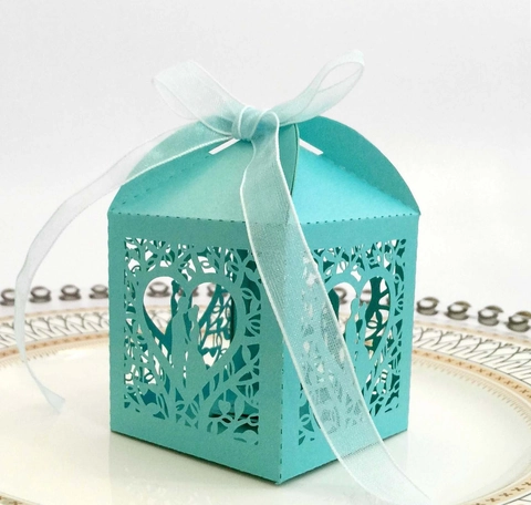 Caja de Regalo de Caramelos de Corazón con Corte Láser Estilo Europeo con Cinta para Boda Fiesta Cajas de Papel Rosa Blanco Oro